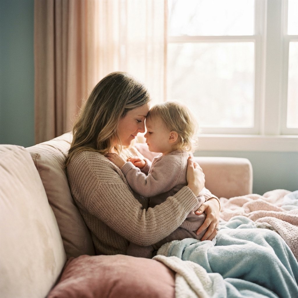 Mãe abraçando filho com afeto e carinho